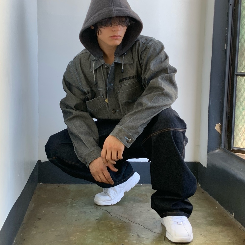 Men's Davoucci Grey | Fleece Hoodie Denim Jacket